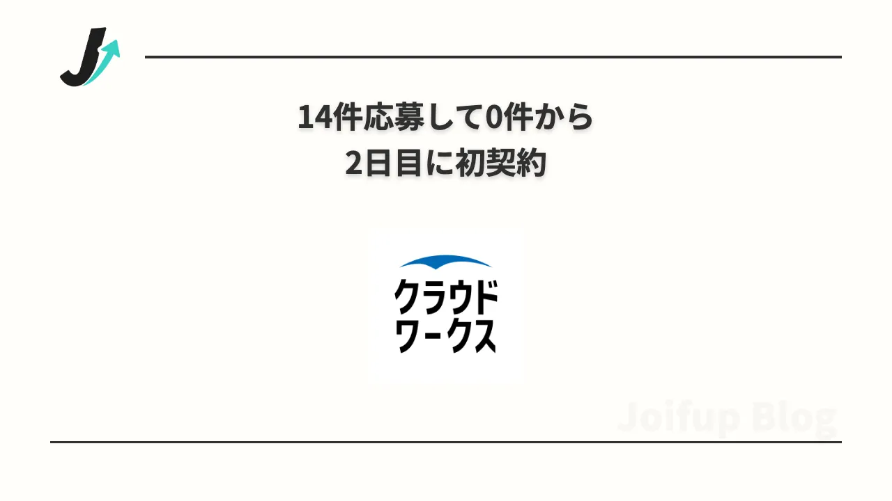 クラウドワークスなど3サービスに実績なしで14件応募して0件、応募の仕方を変えて2日目に初契約できた記録